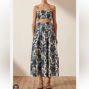 Shona Joy Blue and White Print Midi Skirt